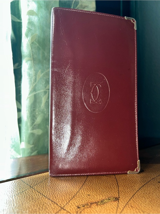 Cartier Handbags - Vintage Cartier Bordeaux Burgundy Leather Long Wallet with Gold Corners -EUC-